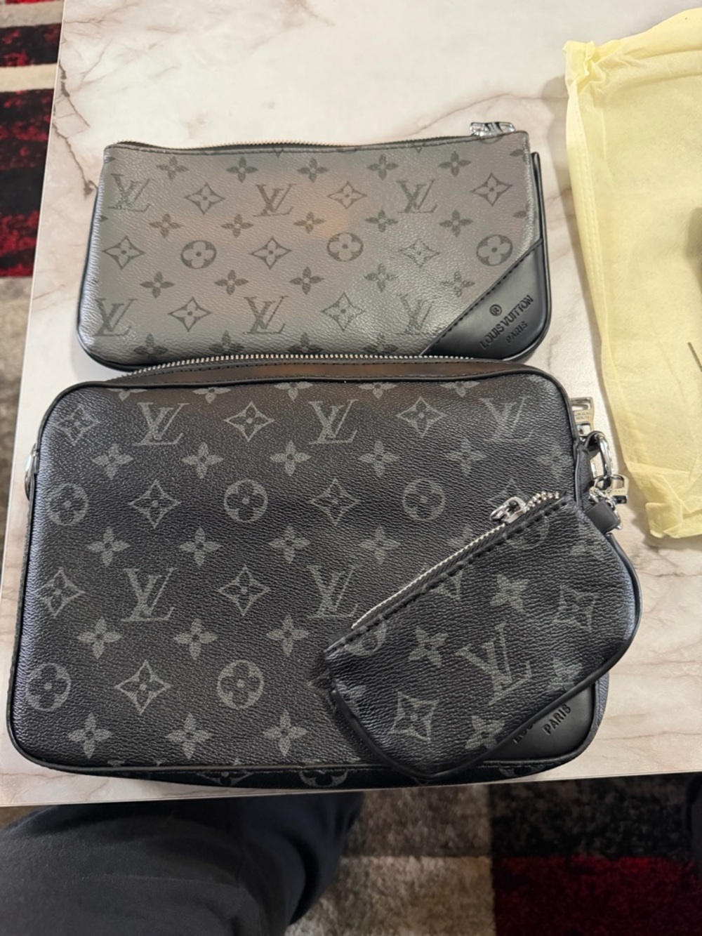 Louis Vuitton Black Monogram Messenger Bag with Pouch